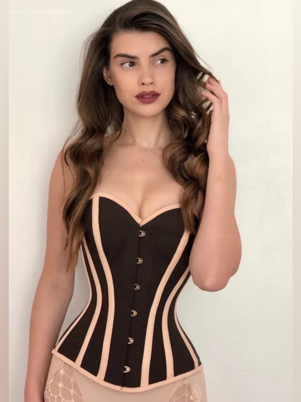 Corset Story Women’s Strapless Brown and Nude Corset Waist Trainer Sz 24